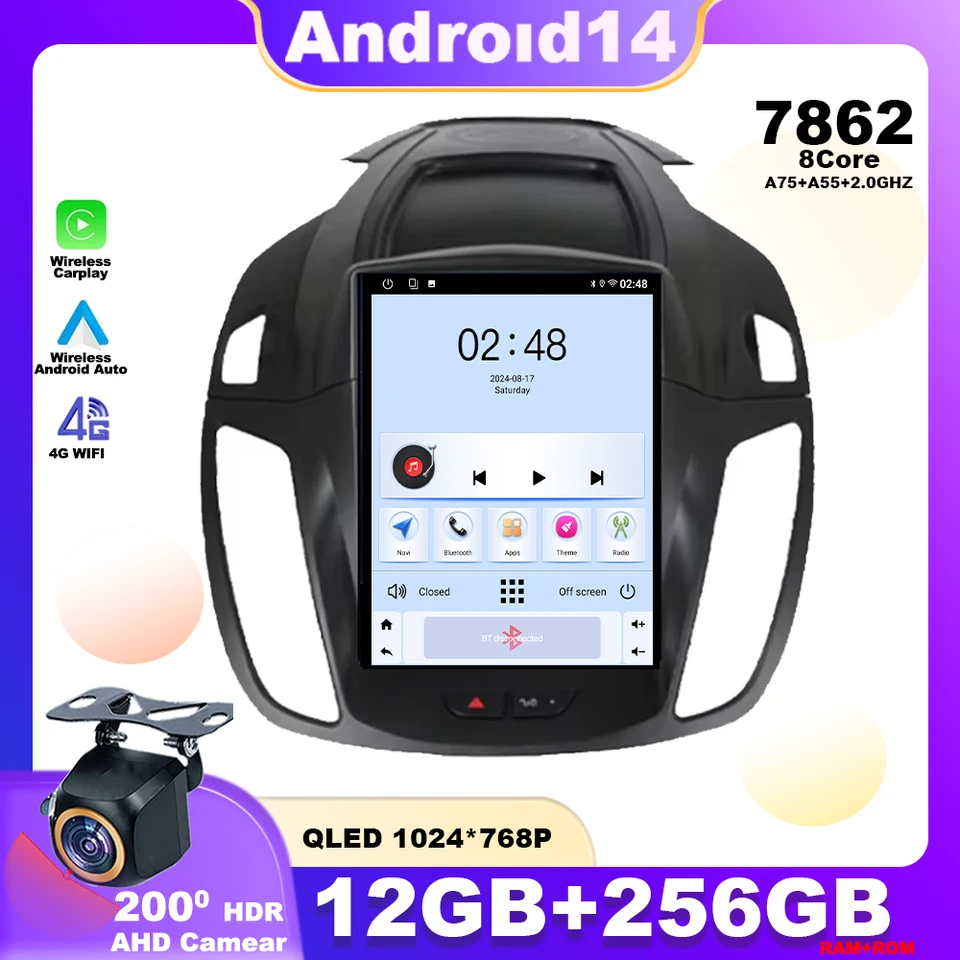 9,7 palca Android 14 pre Ford Kuga 2 Escape 3 2012-2019 Car Multimedia Video Player Stereo Navigation GPS 4G WiFi CarPlay