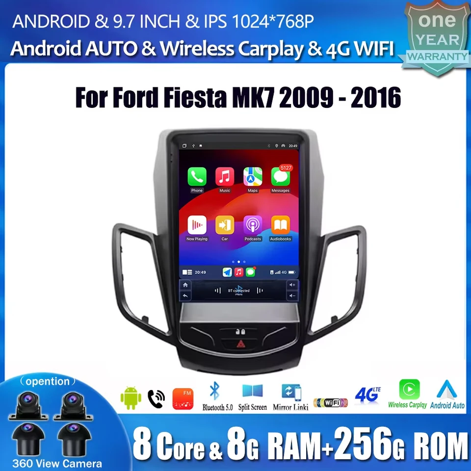 9,7 palca pre Ford Fiesta MK7 2009 - 2016 Android Auto CarPlay GPS navigačné stereofónne multimediálne prehrávač WiFi Screen No 2Din BT