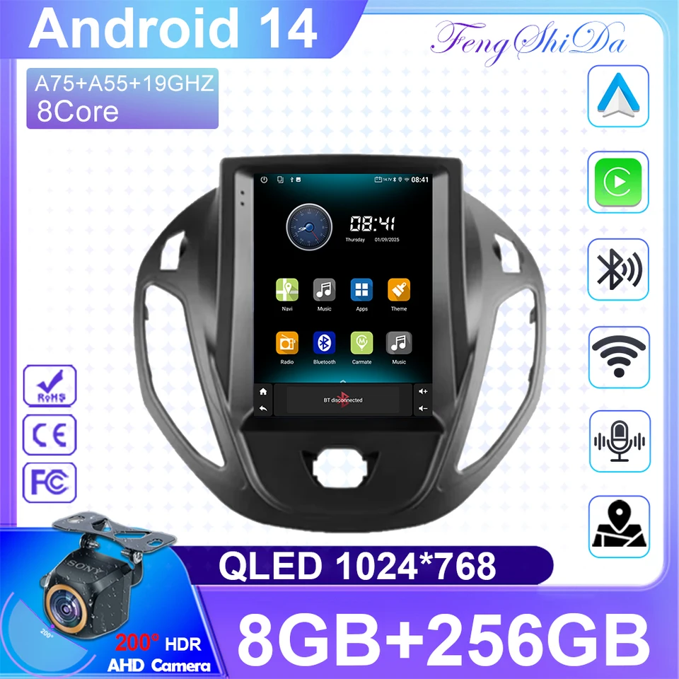 9.7 Tesla Style 7862 2Din Android13 Aut Radio Multimedia Video Player pre Ford Transit Tourneo 2012-2023 GPS CarPlay Auto 4G RDS
