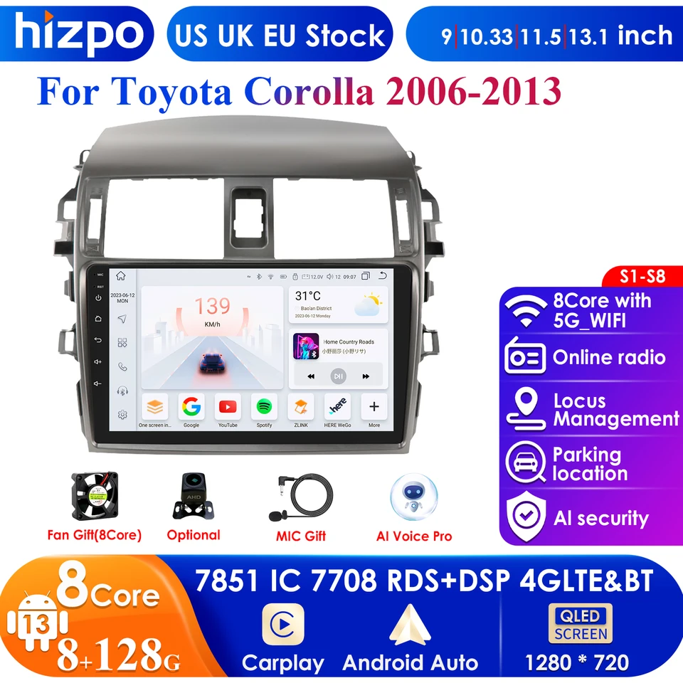 9 '' 7862 Intelligent Screen 2Din Android Car Radio Multimedia Video Player pre Toyota Corolla 2006 - 2013 GPS CarPlay Auto 4G Rd
