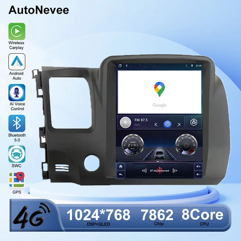 9.7inch Android 13 pre Honda Civic 8 2005-2012 Automatické multimediálne hráč GPS navigačné CarPlay 5G WiFi Bt No 2Din DVD