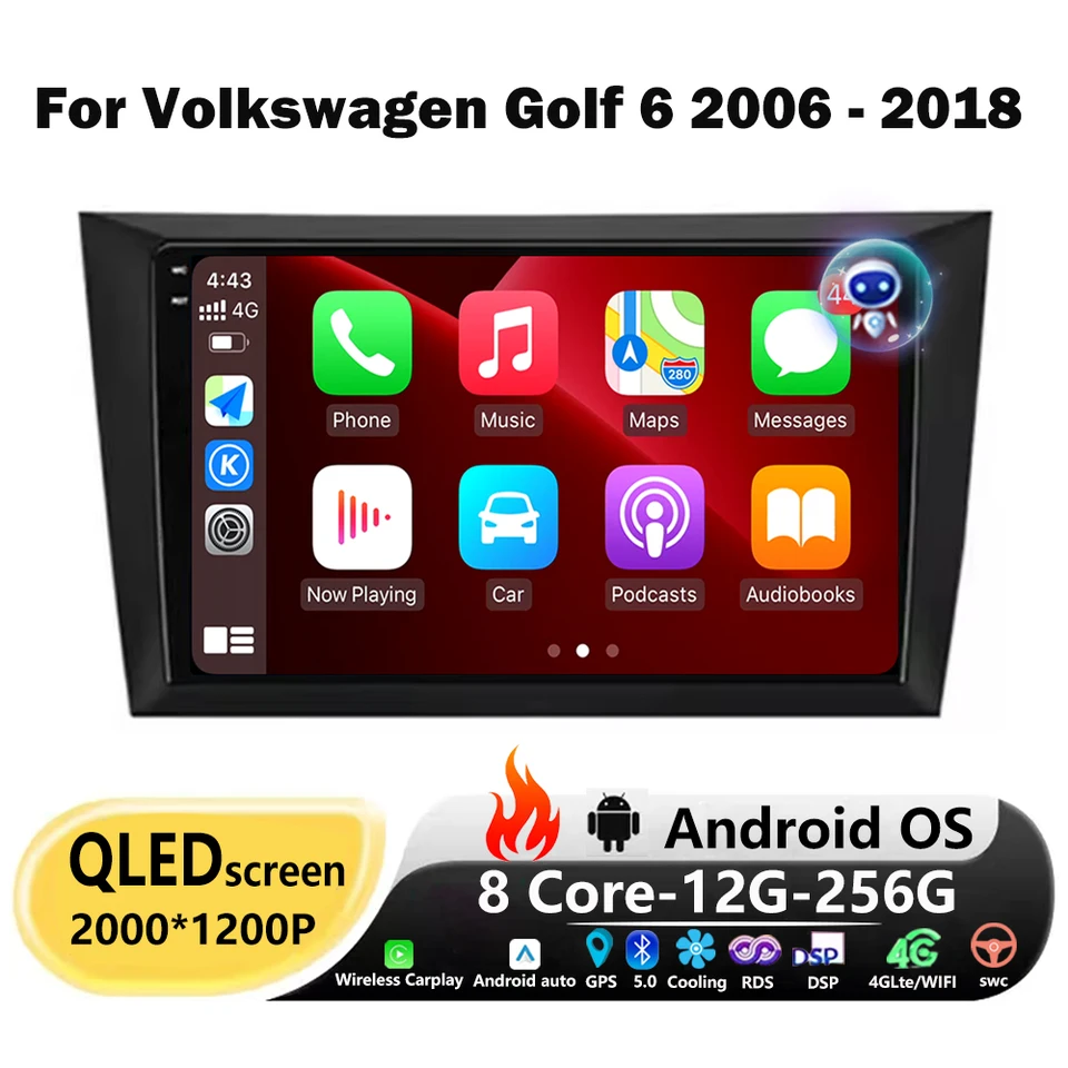9 '' Android Auto Video Player CarPlay pre Volkswagen Golf 6 2006 - 2018 Car Radio Multimedia Stereo Navigation GPS WiFi QLED