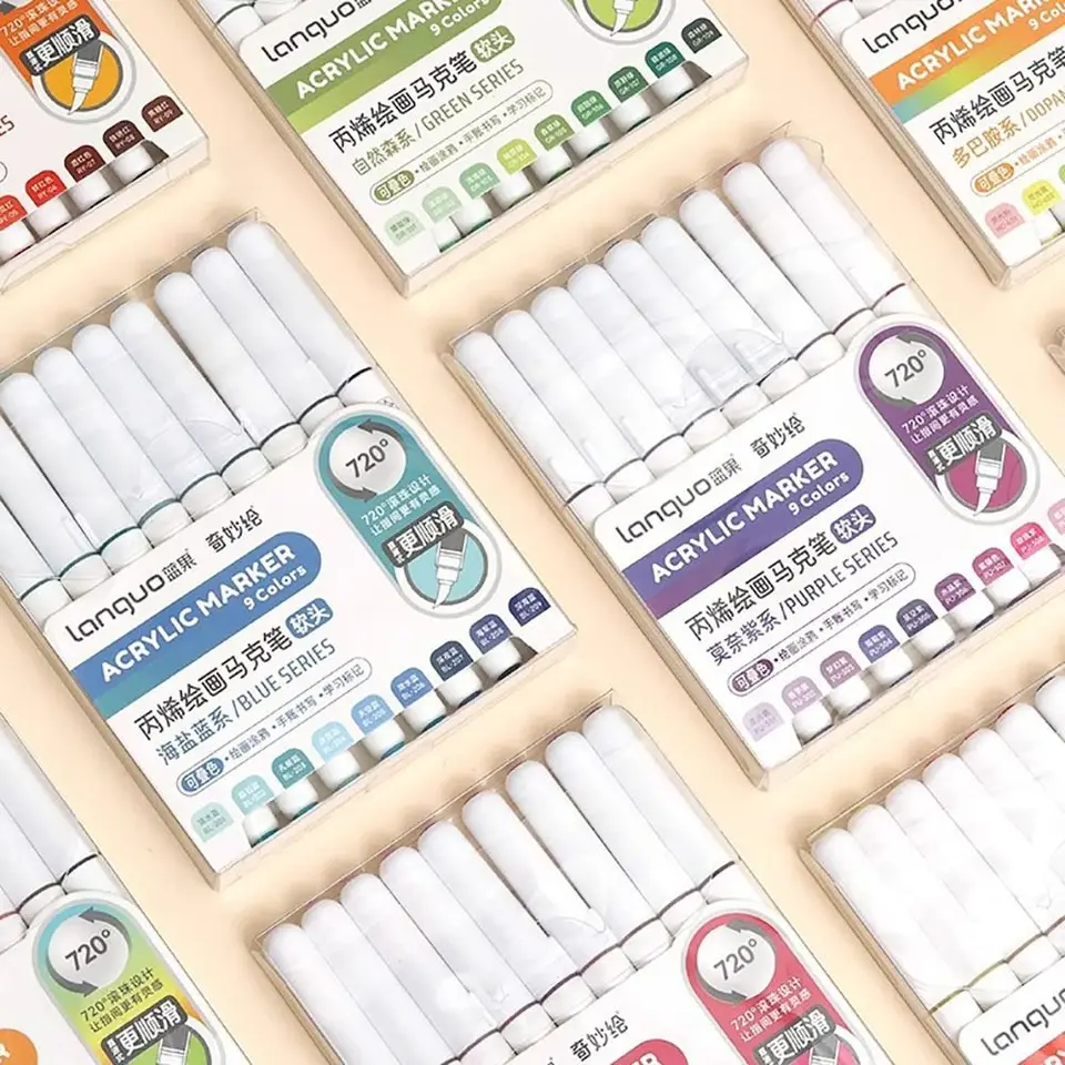 9-farebné akrylové markerové pero rovná tekutina stohovateľná farebná farebná farba Per Piene Písanie umelecké čaštréry Art Art Watercolor Pen Maľba
