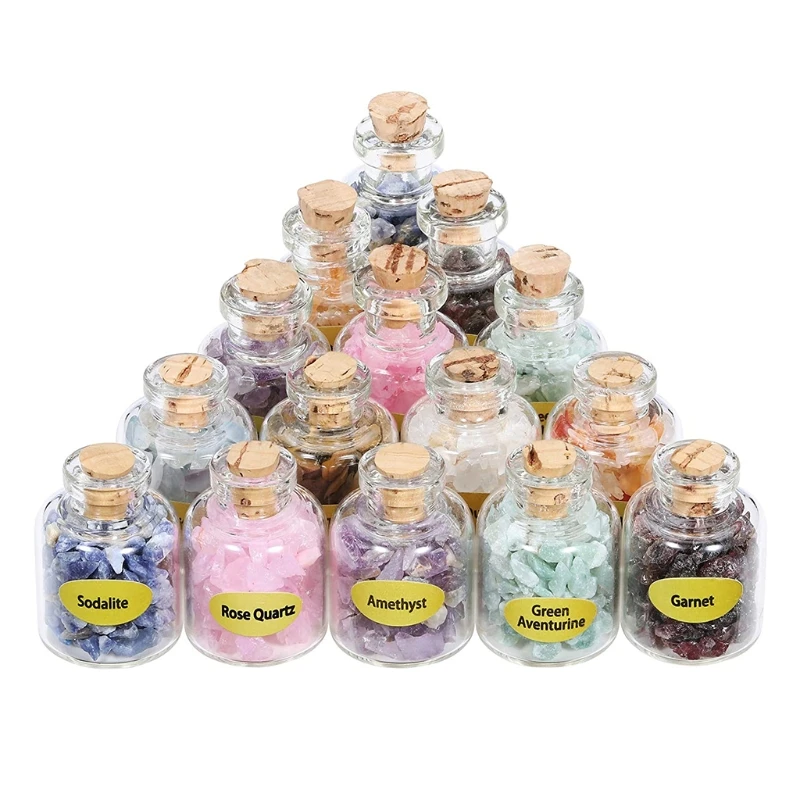 9 fliaš mini drahokamové fľaše Chip Crystal Herba Minted Gem Reiki Wicca Stones Set Semiprecousious Gem Decor Decor