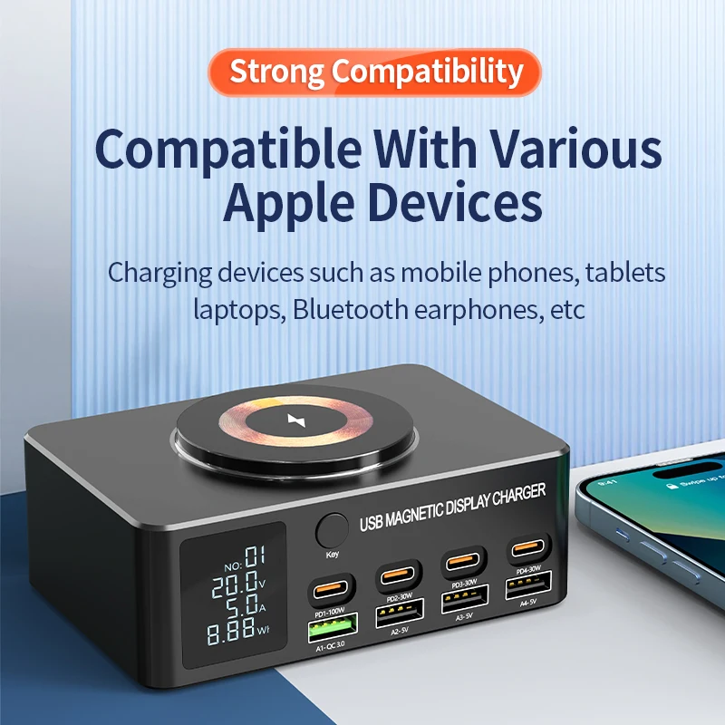 9 IN1 VIAC USB TYPY C 140W nabíjačky bezdrôtových rýchlostí pre iPhone15 14 13 Pro Samsung Galaxy24 23