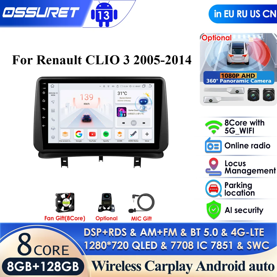 9 '' inteligentný hráč AI 2Din Android Car Radio pre Renault Clio 3 2005-2014 Multimediálne video GPS CarPlay Auto 4G Autoradio RDS