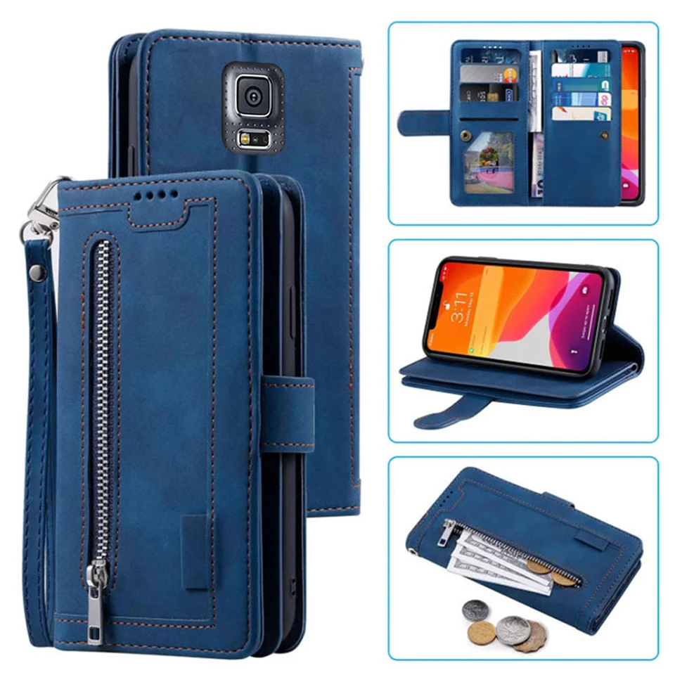 9 kariet peňaženky pre samsung galaxy S5 Cast Card Slot Flio Flio Folio s karnevalom remienok na zápästie pre kryt Samsung Galaxy S5