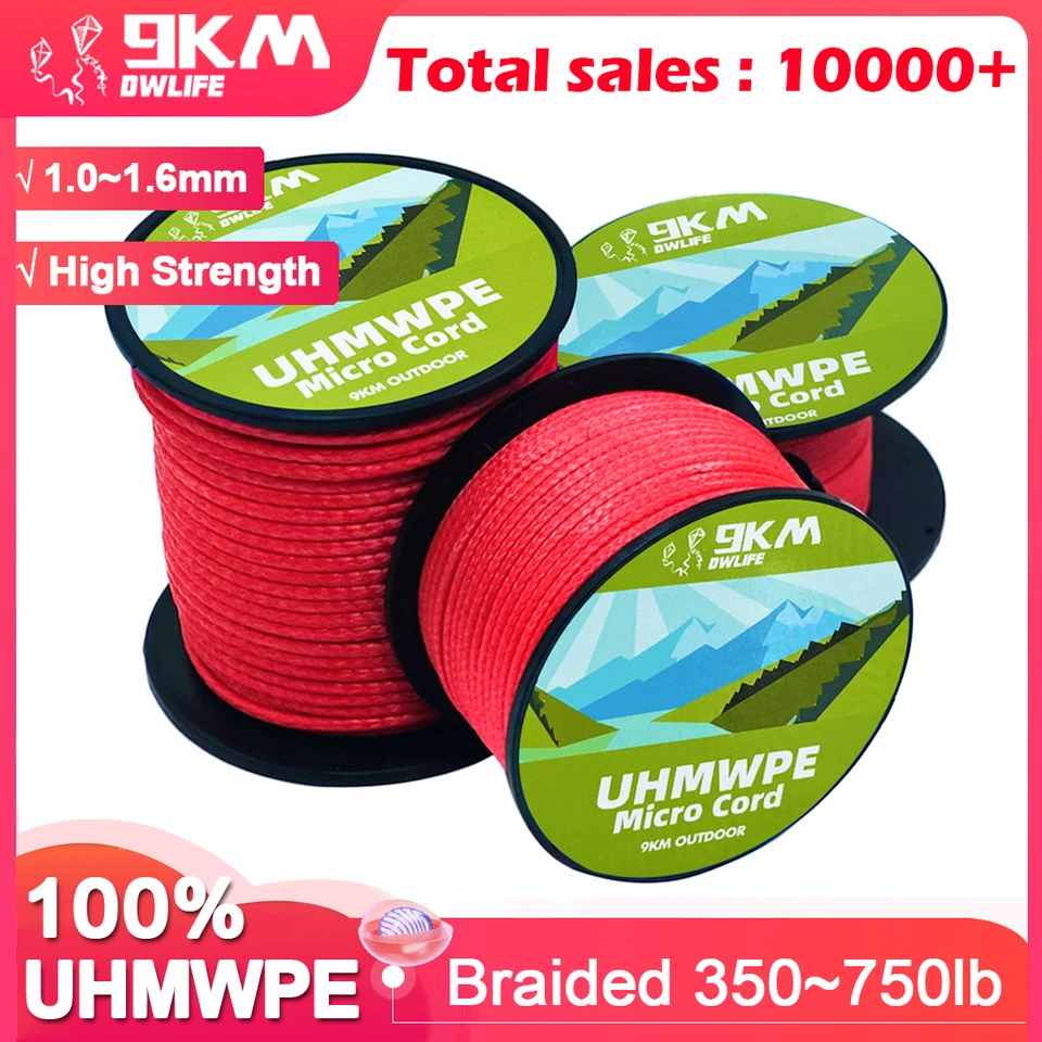 9 km 1,0 ~ 1,6 mm Uhmwpe Cord Dutlow Boped Orsting Odolnosť zoskujeteľný pre silové draky slzy v hojdacích sieťach kemping