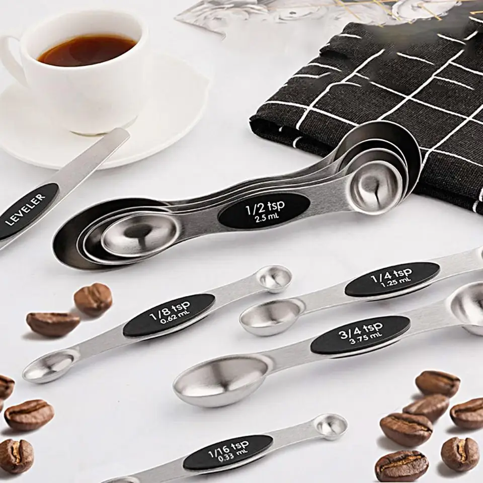 9 ks/set Magnetic meracie odmerka s mierkou z nehrdzavejúcej ocele Dvojitá hlava Spoons Set Bake Bake Hoder Kuchynské náradie
