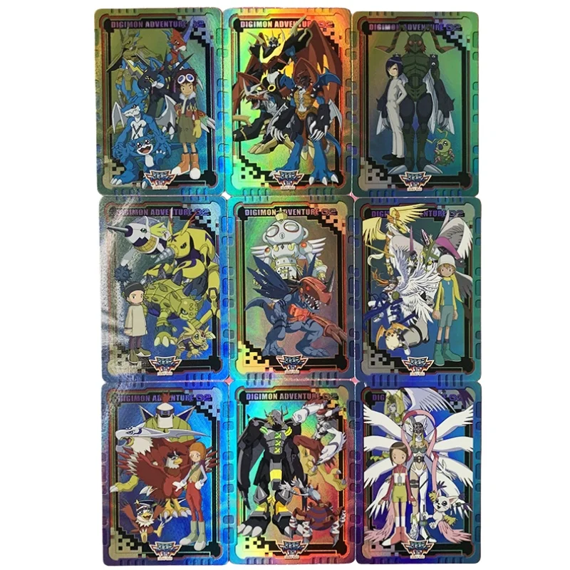 9 listov Digimon Adventure Flash Card Yagami Taichi Omegamon Angewomon DIY refrakčné akcie hračky Anime Game Collection