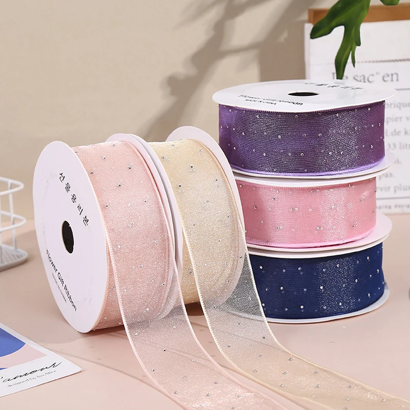 9 metrov 4 cm strieborné bodky gázové obaly Ribbon kvetina darčekový box obal