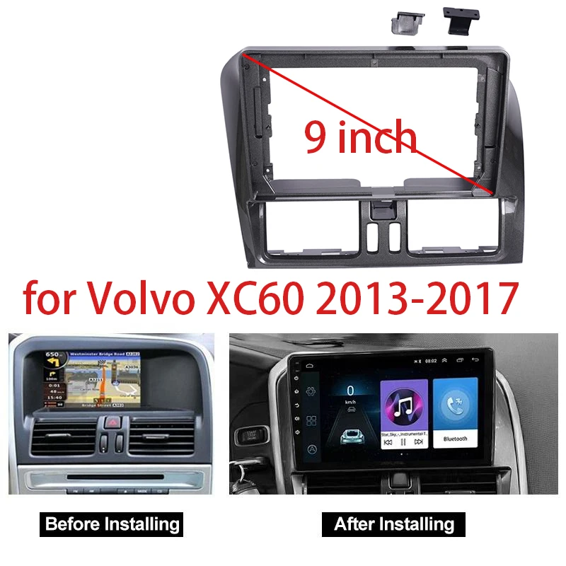 9 palcov 2 DIN Car Radio Fascia pre Volvo XC60 2013-2017 DVD Stereo Frame Plate Adapter Montážna prístrojová doska Inštalácia rámu rámu ČAMO