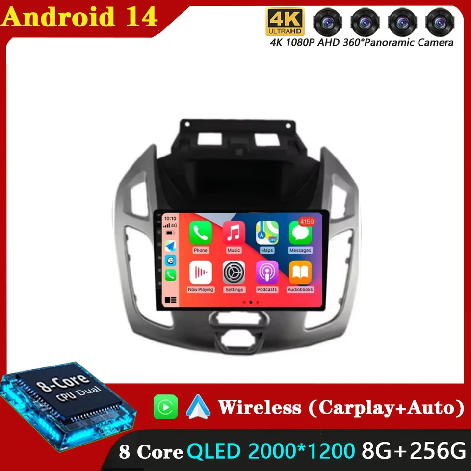 9 palcov Android 14 Car pre Ford Transit Connect Tourneo Connect 2014-2019 GPS Navigation Auto CarPlay Multimedia DSP Player