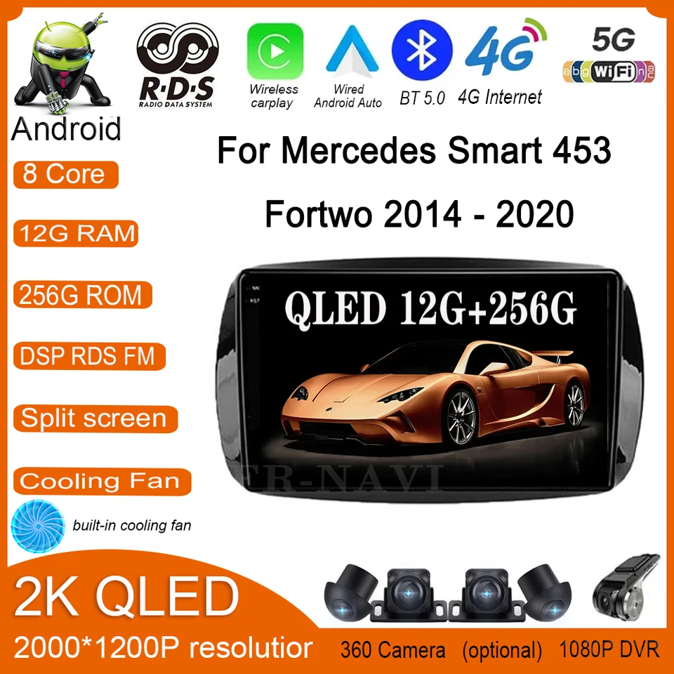9 palcov Android 14 pre Mercedes Smart 453 Fortwo 2014 - 2020 Car Autoradio Multimedia Player QLED CARPLAY