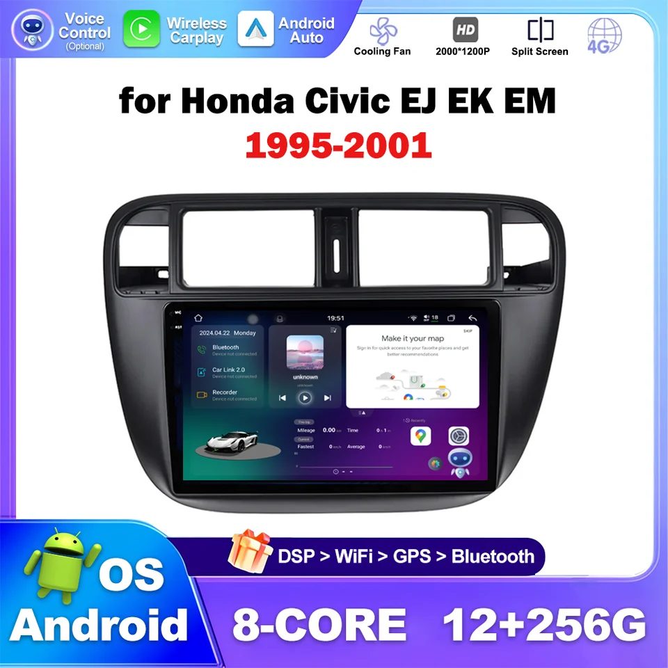 9 palcov LHD pre Honda Civic EJ Ek Em 1995 - 2001 Wireless Carplay Car Radio Multimedia Video Player GPS navigačné stereo bt wifi