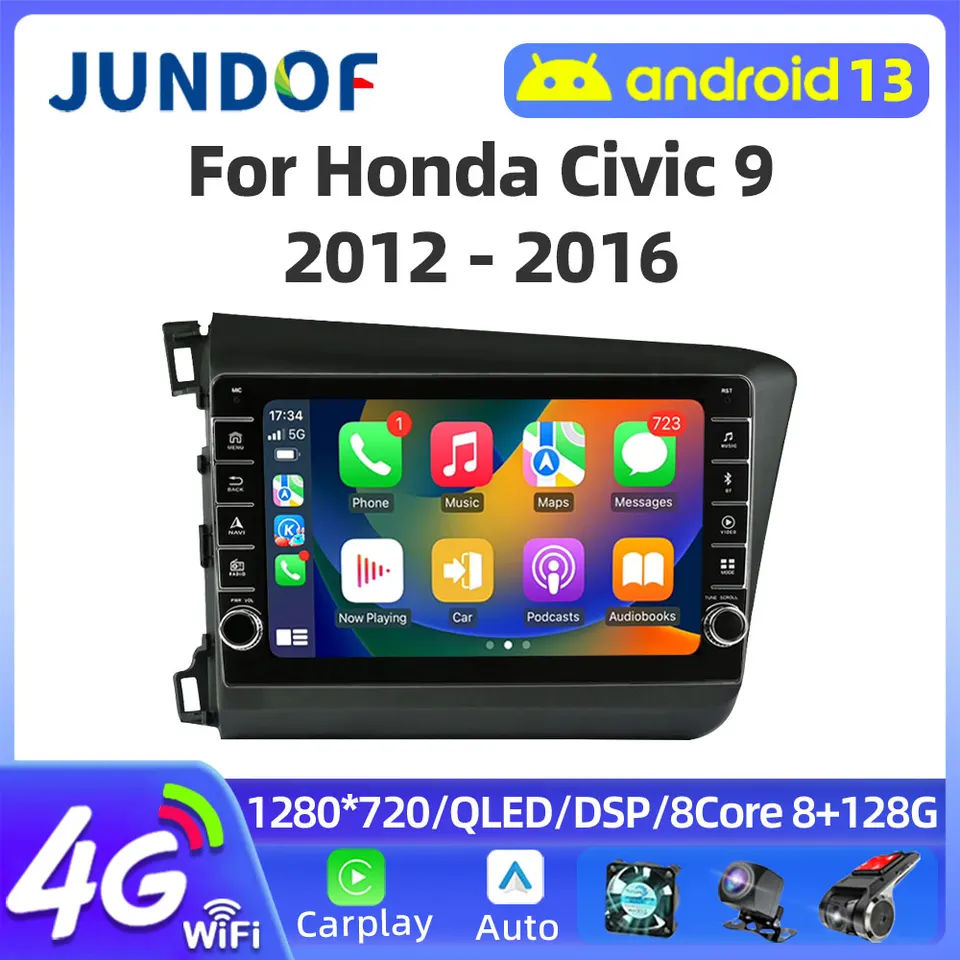 9 palcov pre Honda Civic 2011-2013 2014 2015 Android 13 WiFi Car Radio Multimedia Video Stereo Player Navigation GPS CarPlay WiFi WiFi
