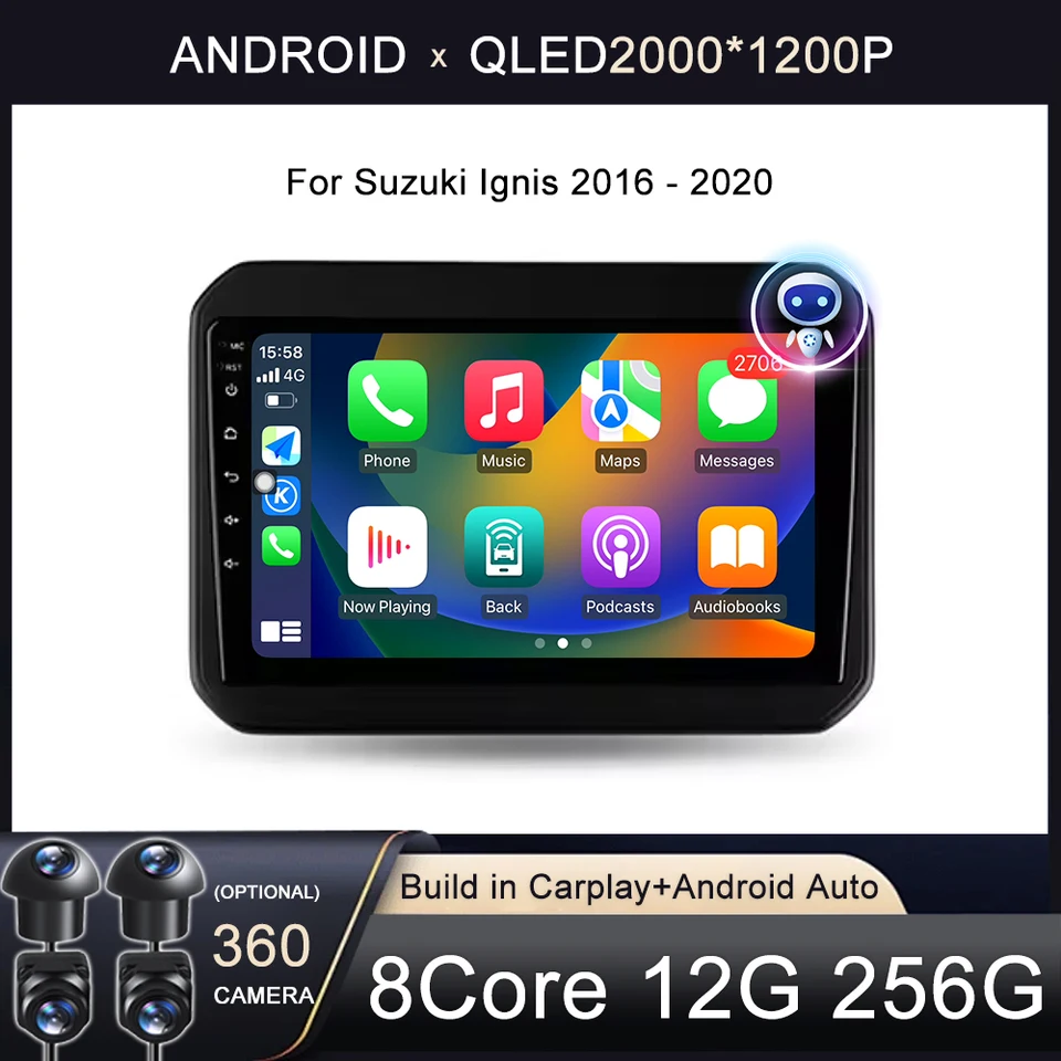 9 palcov pre Suzuki Ignis 2016 - 2020 Multimedia stereofónny video prehrávač navigácia GPS CarPlay 4G WiFi Android Auto BT