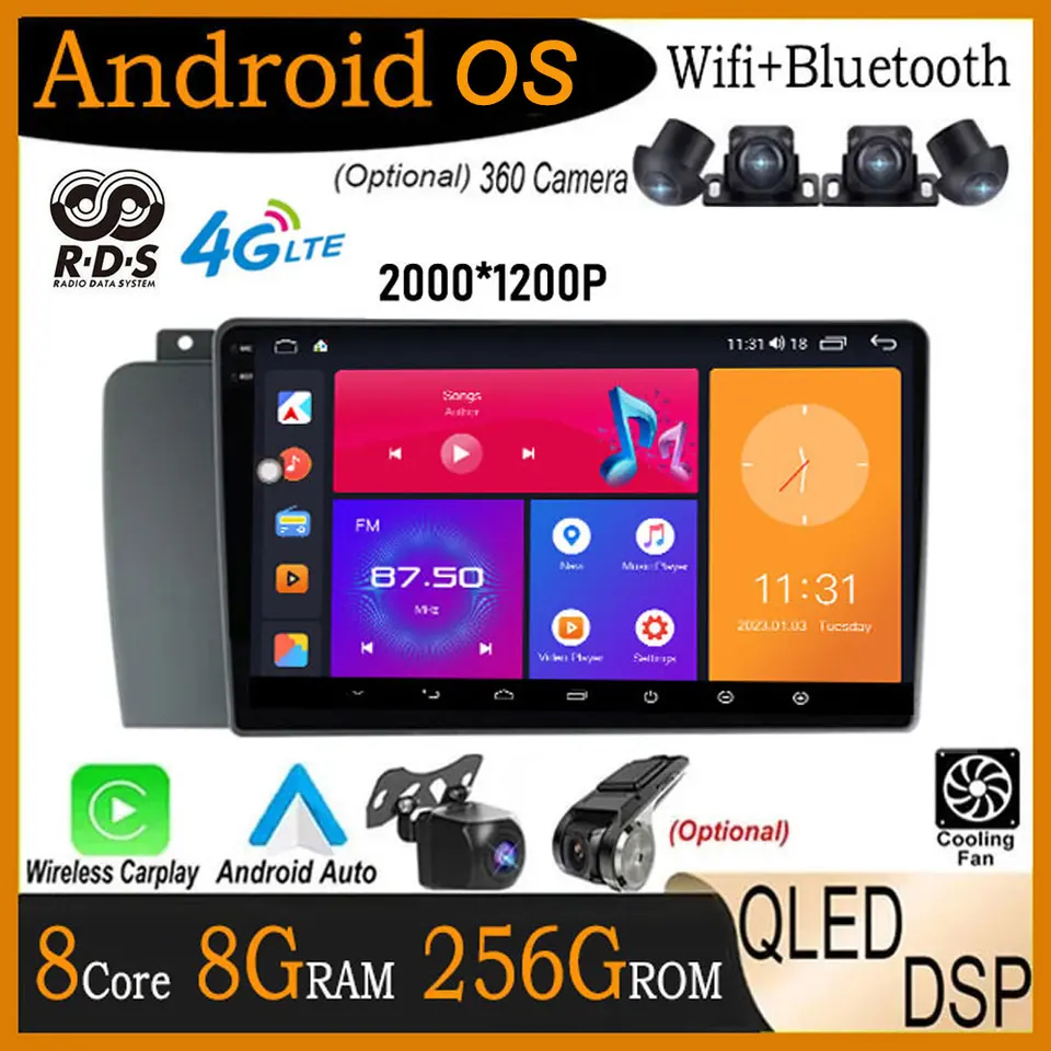 9 palcov pre Volvo XC70 V70 S60 2005 - 2009 QLED Android 14 Car Radio Player Autoradio Multimedia Video Player Player dotyk
