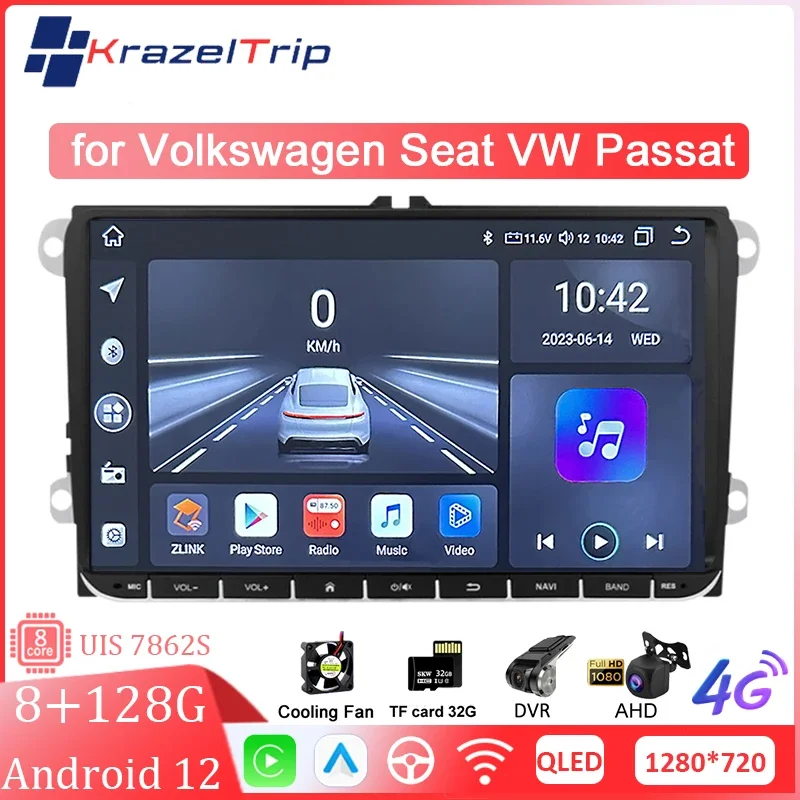 9 -palcové auto rádio 8 jadro 128g auto stereo pre Volkswagen sedadlo VW Passat Easy CarPlay Android Auto Car Audio Car Multimedia Player