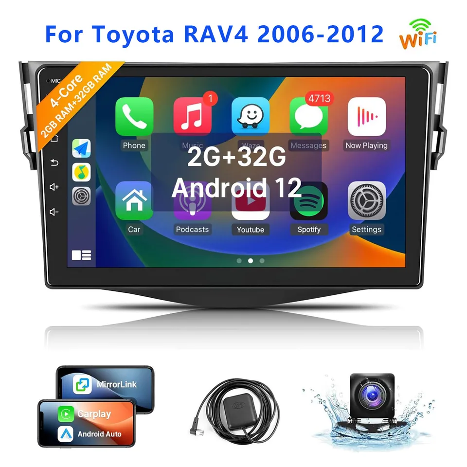 9-palcové bezdrôtové auto stereo pre Toyota RAV4 2006-2012 CarPlay Android Auto Touch Screen Car so záložnou kamerou GPS WiFi FM