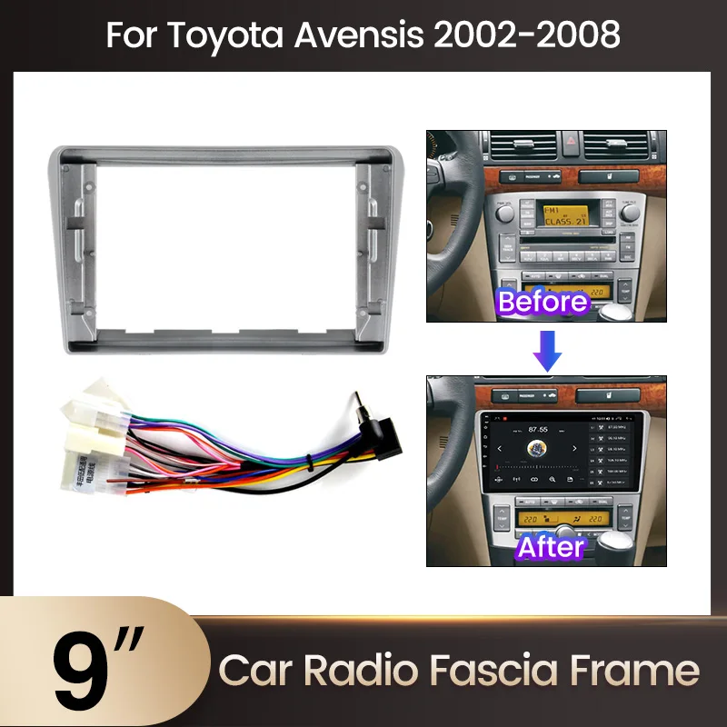 9 -palcové zvukové vybavenie pre Toyota Avensis 2002 2003 2004 2005 2006 2007 2008 Video panel pre auto hráč 2 din Dash Rám Mount Kit
