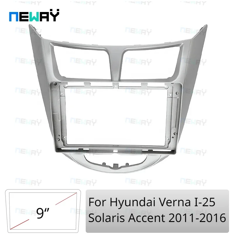 9-palcový 2 dinový rádiový rádiový inštalácia Fascias Panel pre Hyundai Verna I-25 Solaris Accent 2011-2016