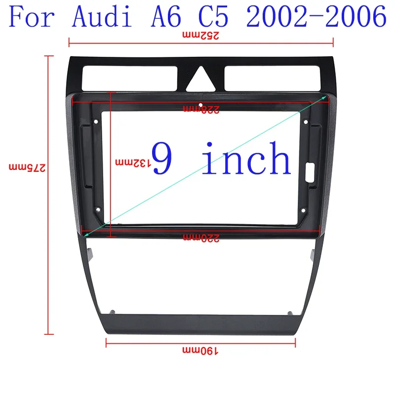 9-palcový 2Din automobilový stereo rádio fascia pre Audi A6 C5 2002-2006