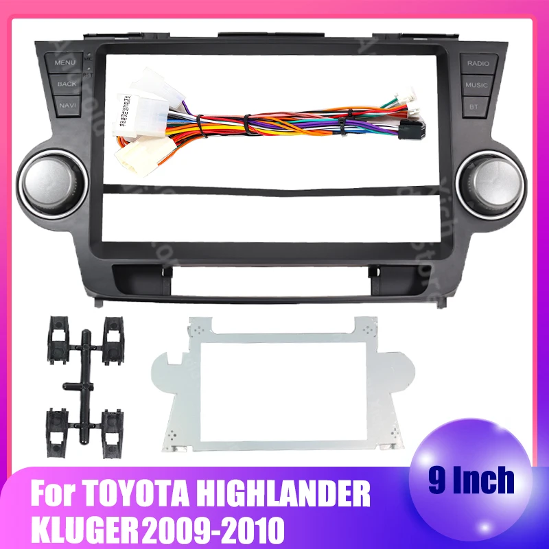 9-palcový adaptér s rádiom Fascia pre Toyota Highlander 2008-2014 GPS navigačný rámček Panel Car Auta