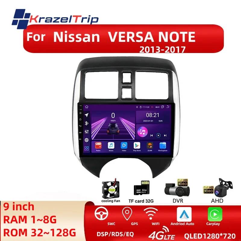 9-palcový Android 2 Din Car Radio Multimedia Player pre Niissan Versa Note 2013-2017