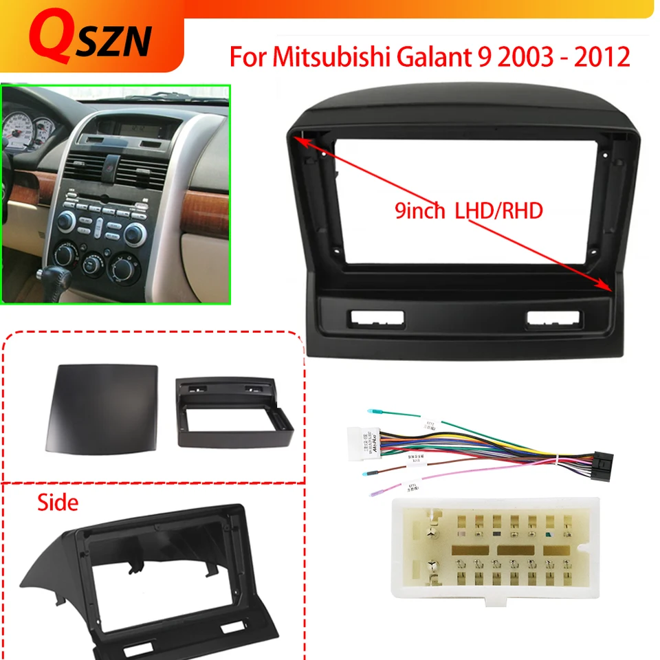 9-palcový automobil Fascia Adapter Android Big Screen Radio Dask Kit pre Mitsubishi Galant Galan 2003-2012