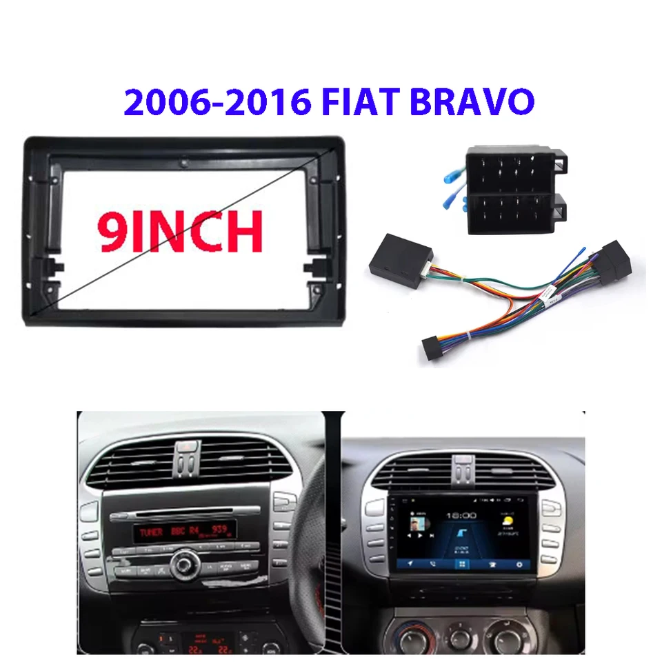 9-palcový automobil pre Fiat Bravo 2006-2016 Fascia Radio Panel Dash Kit nainštalujte FACIA Console Console Rámový adaptér Rám