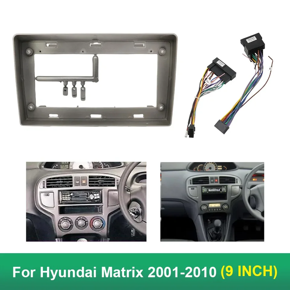9-palcový rám automobilu Fascia adaptér Canbus Box pre Hyundai Matrix 2001-2010 RHD Android Radio Audio Dash Panel Súprava panela