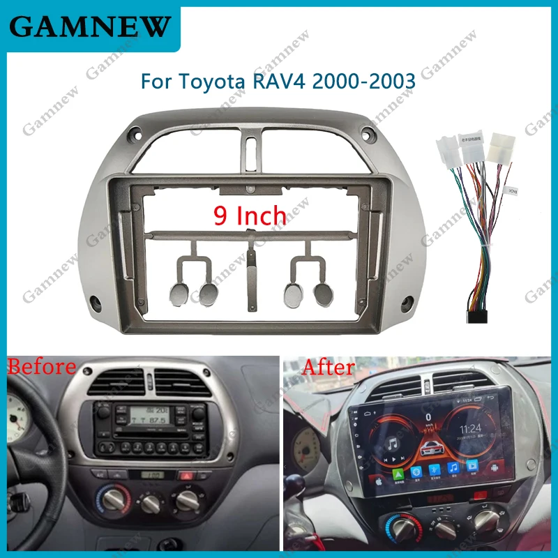 9-palcový rámec adaptér Fascia Android Radio Dash Panel Panel Kit pre Toyota Rav4 2000-2003