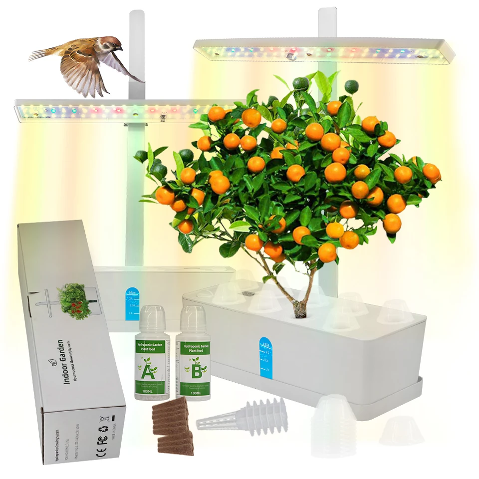 9-pod 2,5L vodná nádoba LED GROW Light Kit Hydroponika pestovateľský systém košík Výživné hnojivo nastaviteľná lampa 4 stmievateľné