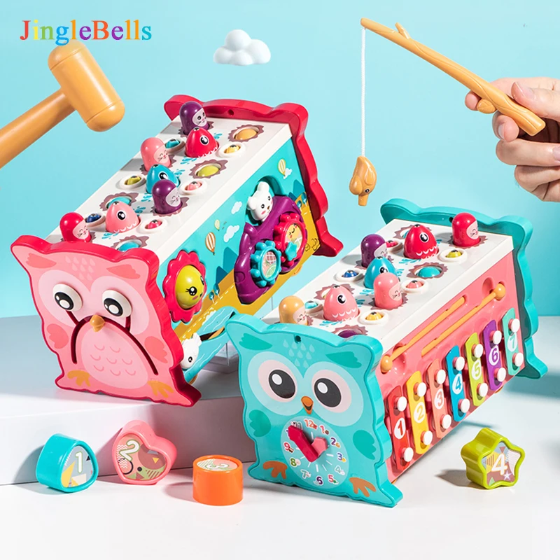 9 v 1 Baby Montessori Hračky Magnetické rybolovné hry Owl Activity Cube Musical Piano Set Fine Motor zručnosť pre 0-12 mesiacov batoľatá