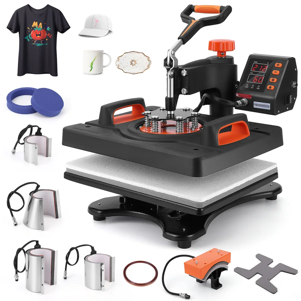 9 v 1 kombo pre tepelný tlač, 360 ° Swing Rotation LCD Digital Display Heat Press pre pohárik, klobúk, tlač tričká, hrnčeky, pohár