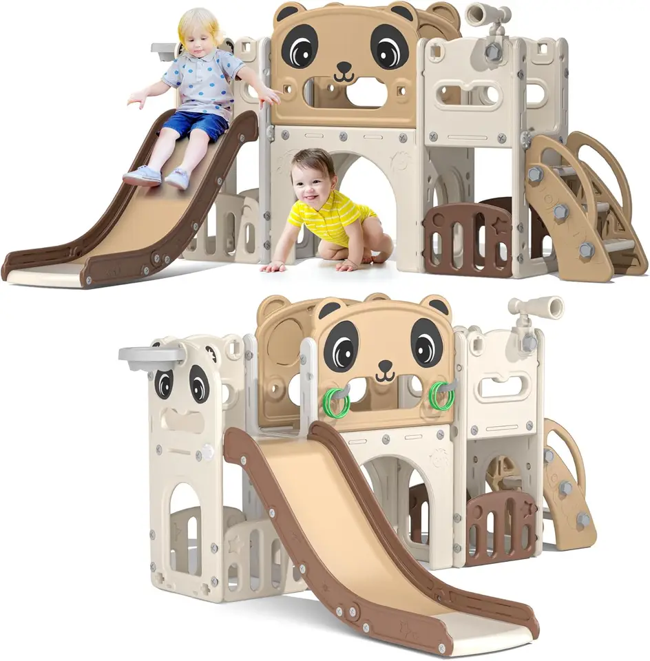 9-v-1 Toddler Slide and Hader Set Indoor Outdoor Slide Playset pre deti vo veku 1-8, voľne stojaci detský ihrisko