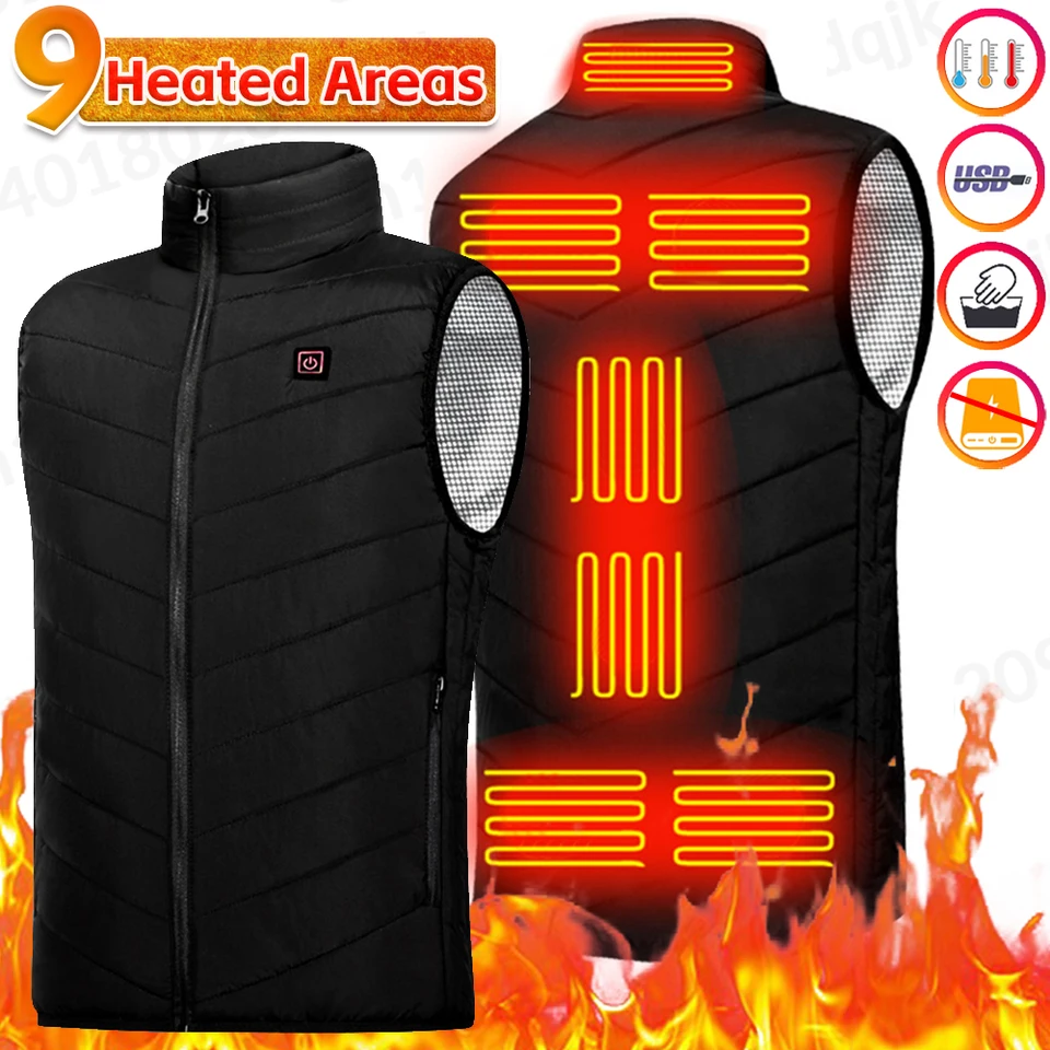 9 vyhrievaných vestových zón Elektrické vyhrievané bundy Men Ženy Športové oblečenie vyhrievané plášť grafén tepelný kabát USB vykurovacia bunda nadmerne 6xl
