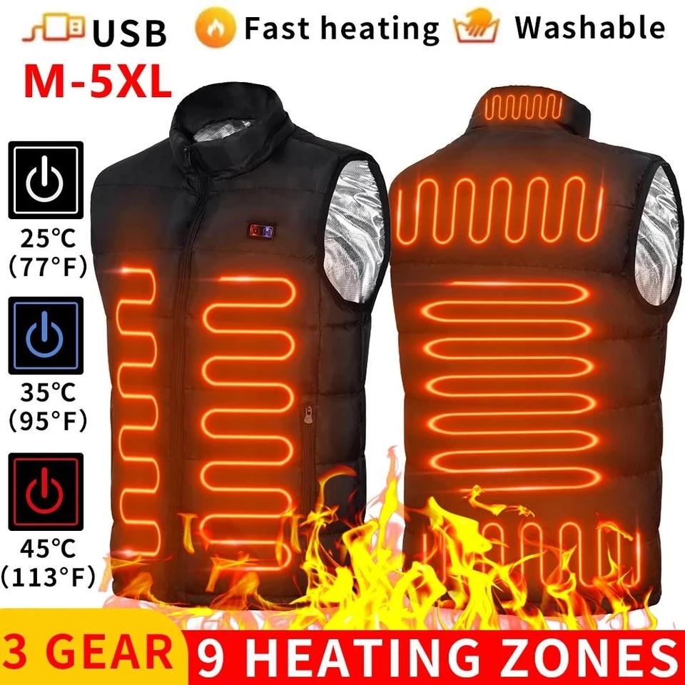 9 vyhrievaných zón vesty Elektrické vyhrievané bundy Men muž Ženy Sportwear vyhrievaný kabát Grafén Tepelný kabát USB Vykurovacia bunda pre kemping