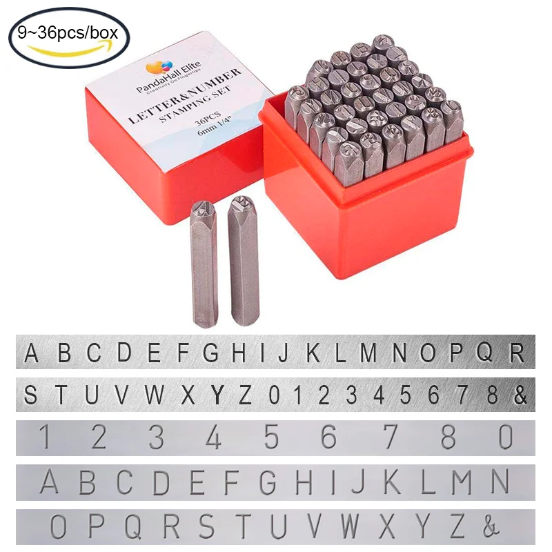 9 ~ 36 PCS Písmeno a číslo kovová známka sada abecedy AZ & Number 0-9 a symbol železné veľké známky punč pre domácich majstrov
