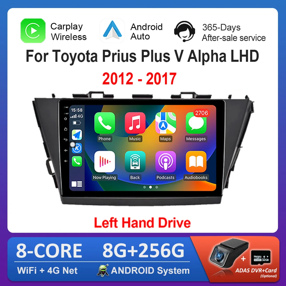 9 '' ľavá jednotka Android Car Video Multimedia Player pre Toyota Prius Plus v Alpha LHD 2012 - 2017 WiFi dotyková obrazovka GPS 4G
