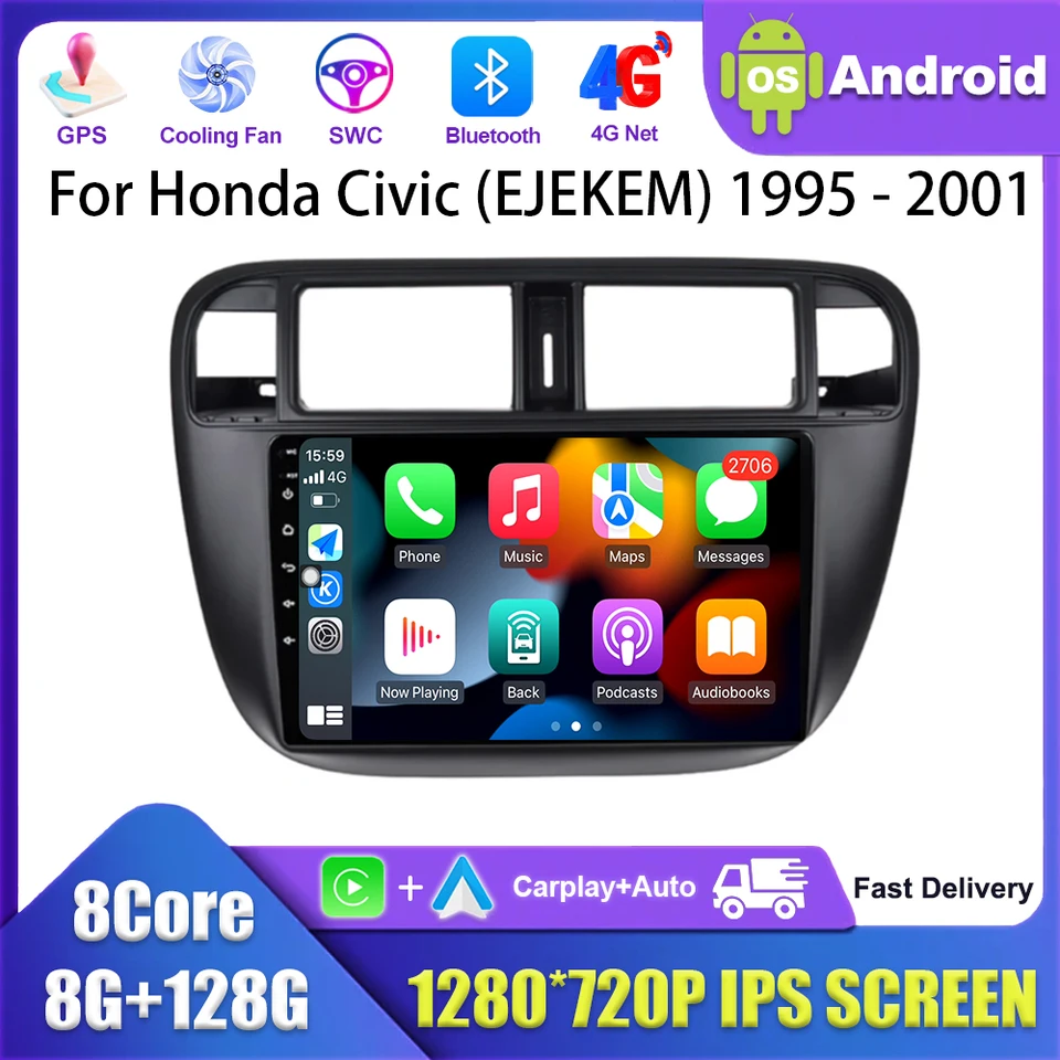 9 '' ľavá ruka pre spoločnosť Honda Civic (EJ/EK/EM) 1995 - 2001Android Auto 4G CAR RADIO Player Wireless CarPlay GPS navigácia wifi WiFi
