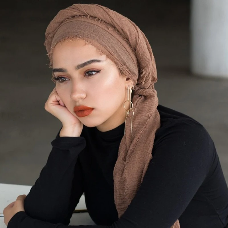 90*180 cm Ženy Moslim Crinkle Hidžáb Šatka femme Musulman Soft Cotton Headscarf Islamské hidžáby Fould Shawls and Wraps Hoofddoek