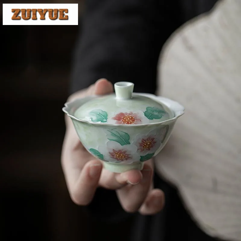 90 ml čistého ručne maľovaného kvetu Gaiwan Ručne vyrobený porcelánový čaj aritayaki