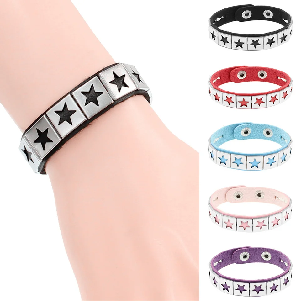 90. roky vintage punk hviezda PU kožený náramok gotický cosplay zábal náramok pre ženy muži Men Harajuku náramok Bangle Bangle Darčekové šperky