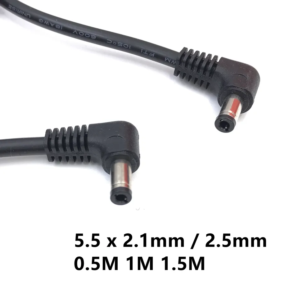 90 stupňov dvojité lakte DC Power 5,5 x 2,1 mm / 2,5 mm samec až 5,5 2,1 / 2,5 mm mužský kábel plug pravého poklonu 90 stupňov 50 cm 1 m 1,5 m 3m