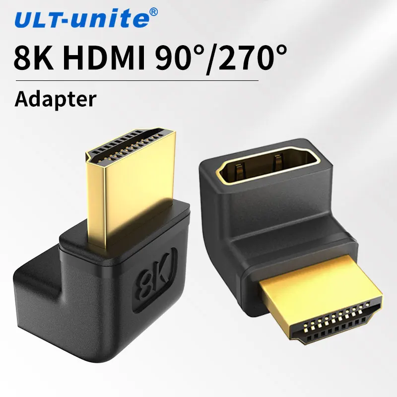 90 stupňov HDMI adaptér 8k HDMI Muž do HDMI Ženský adaptér 270 stupňov prevodníka káblového kábla pre počítačovú stenu TV Wall TV