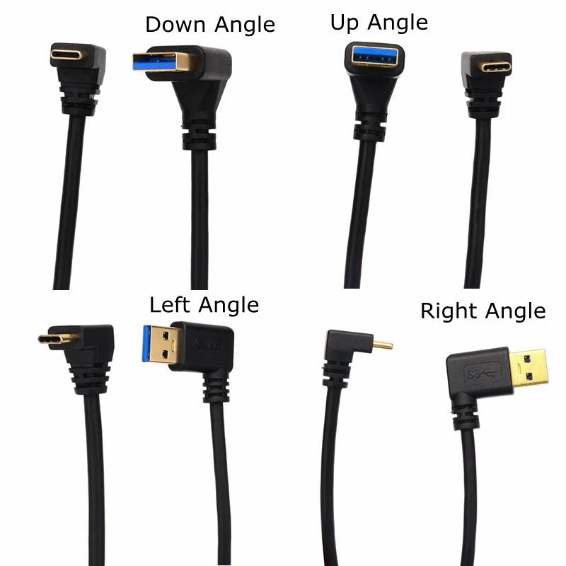 90 stupňov hore dole dole vľavo vľavo USB 3.0 Typ A až USB C Up Angle Data Sync Cabling Cable pre Xiaomi Huawei P9 Samsung Note7