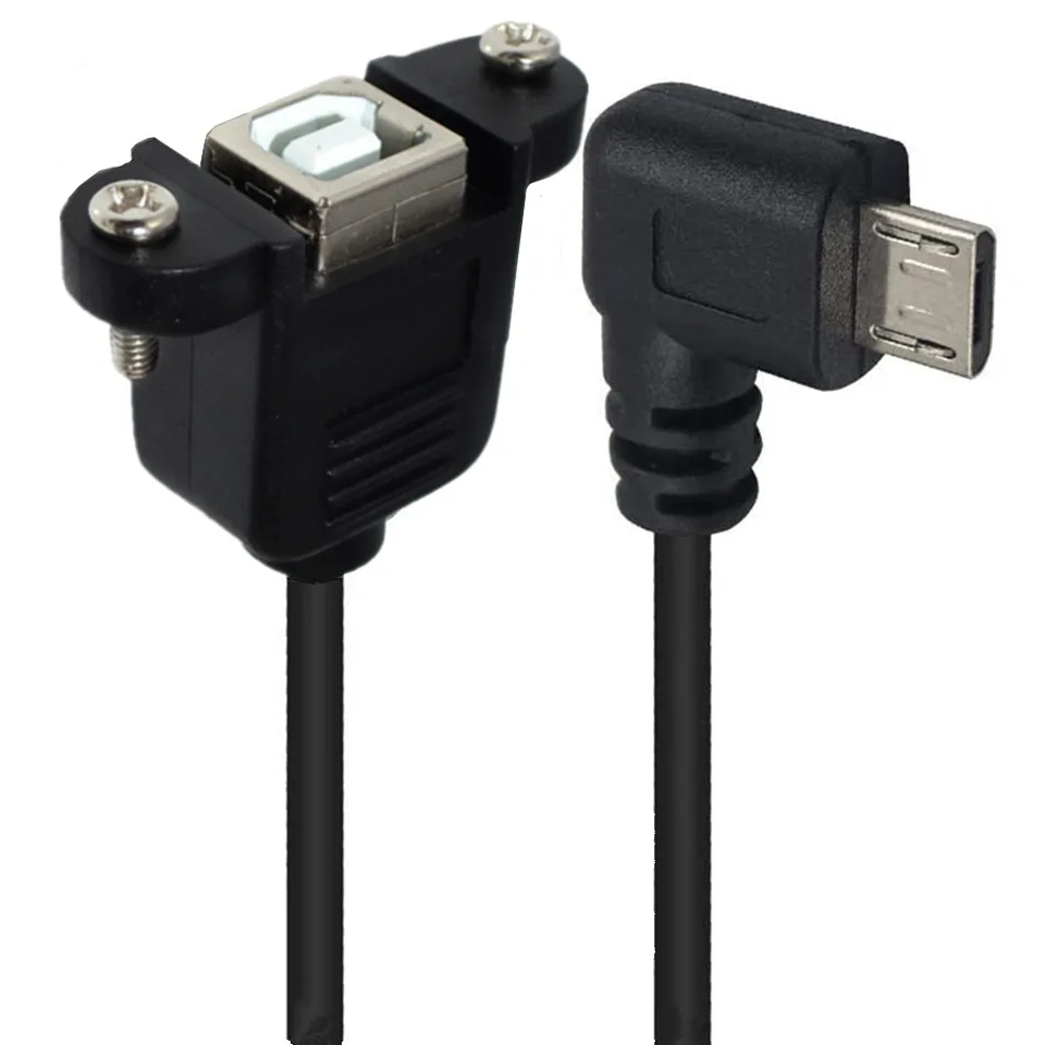 90 stupňov pravý micro USB 5pin Micro USB Muž na USB 2,0 B typ ženského konektora kábla 30 cm 50 cm s káblami na držiaky na panel