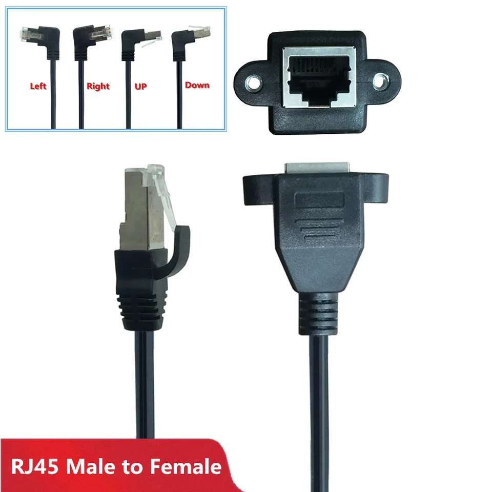 90 stupňov rgiht uhol rj45 samec k ženskému skrutkovému panelu montáž Ethernet LAN Network Extension Converter Converter 0,3 m 0,6 m